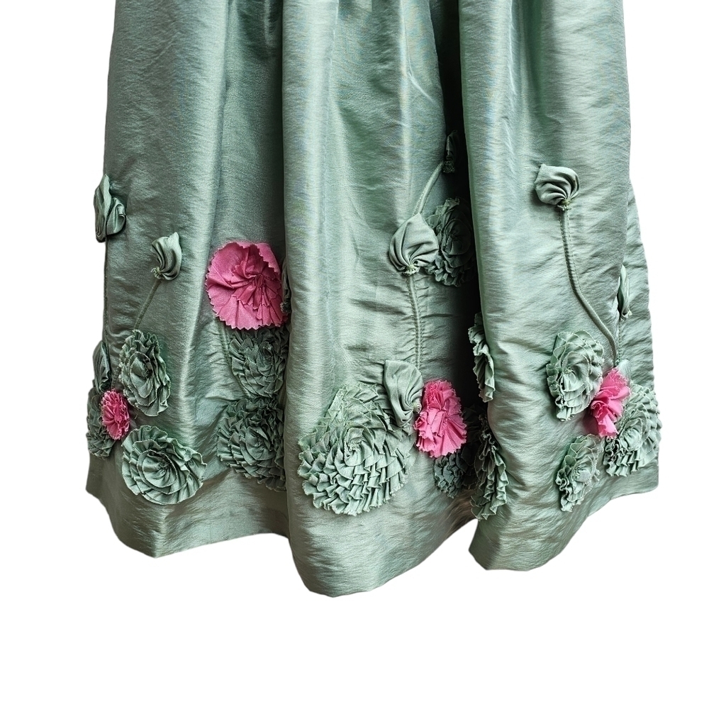 Bill Levkoff Strapless Taffeta with 3D Floral Applique, Green with Pink, Size XS - Picture 6 of 14